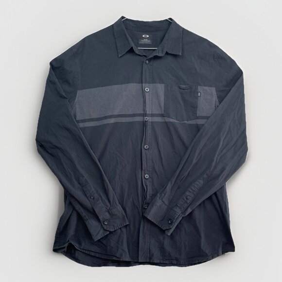 Y2K Oakley Button Up Shirt Men’s Sz XL Black Gray Color Block Casual Streetwear - Picture 1 of 12
